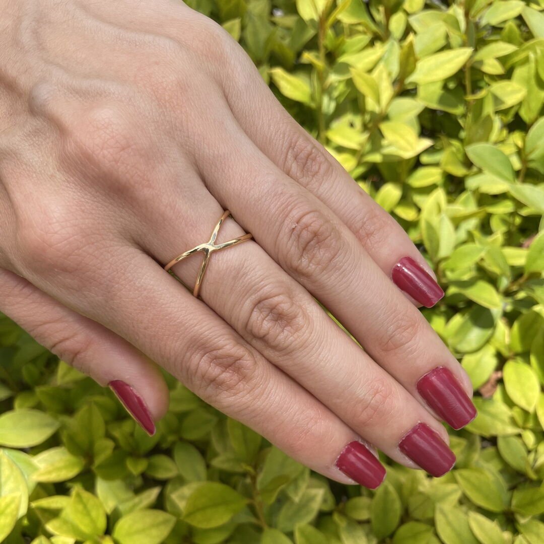 Anel Fio X Liso Dourado