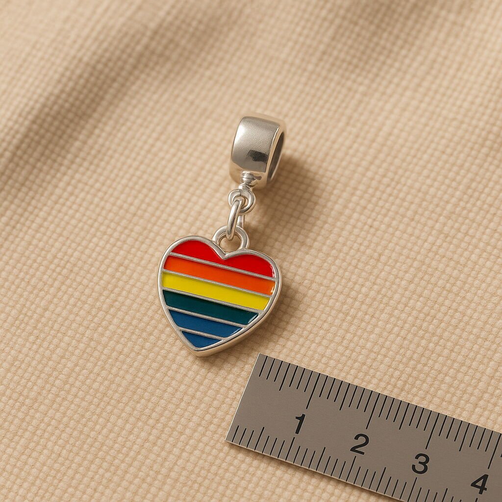 Berloque Coração G Rainbow Pendurado Esmaltado Prateado