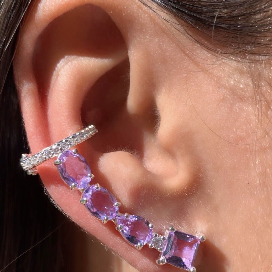 Ear Cuff Luxo 2022 Ametista Prata