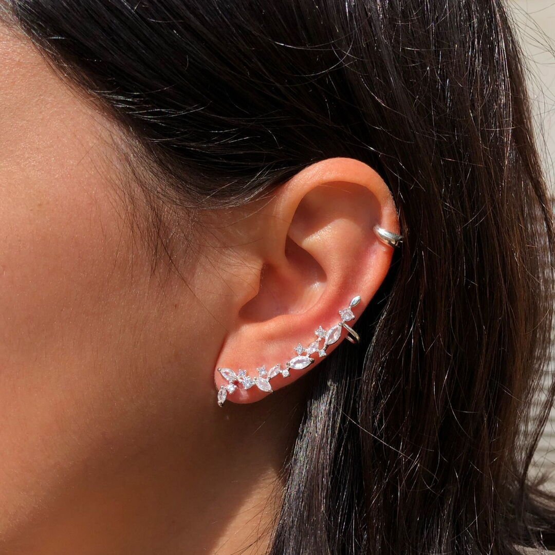 Ear Cuff Navetes + Reds Cristal Dourado