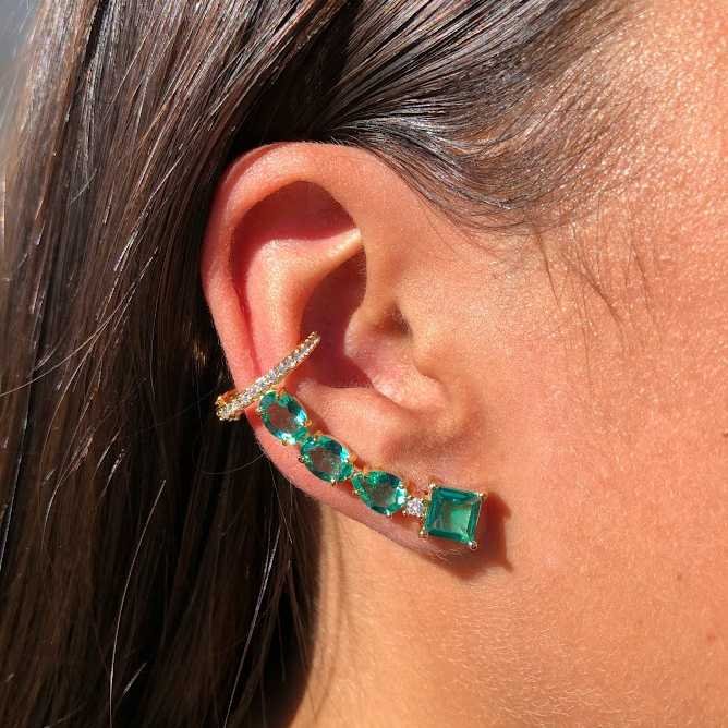 Ear Cuff Luxo 2023 Esmeralda Dourado