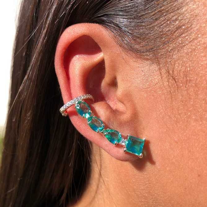 Ear Cuff Luxo 2023 Esmeralda Prateado