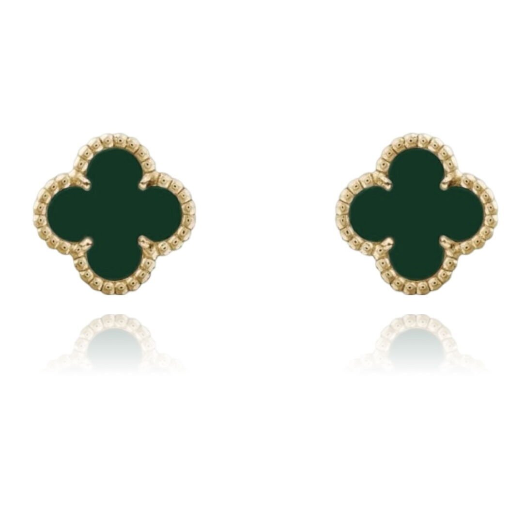 Brinco Pino Trevo Verde Dourado