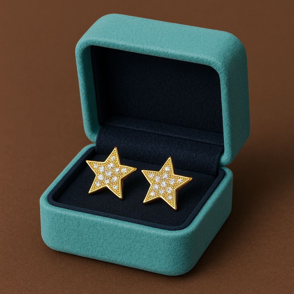 Brinco Delicado Estrela Cravejado Cristal Dourado