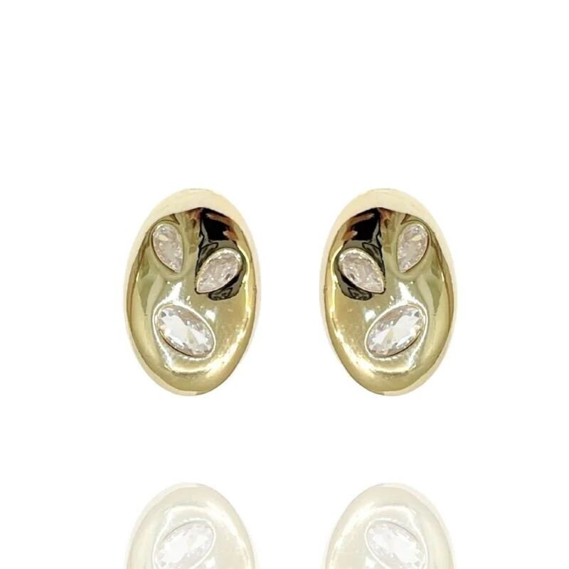 Brinco Oval Zirconias Geometricas Esplendor Dourado