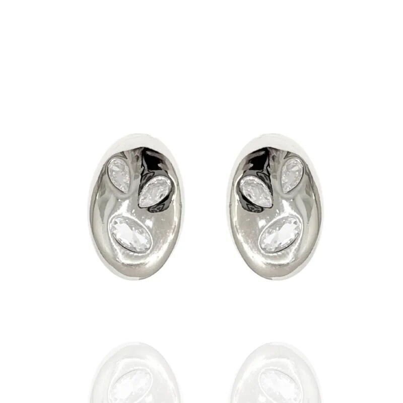 Brinco Oval Zirconias Geometricas Esplendor Prateado