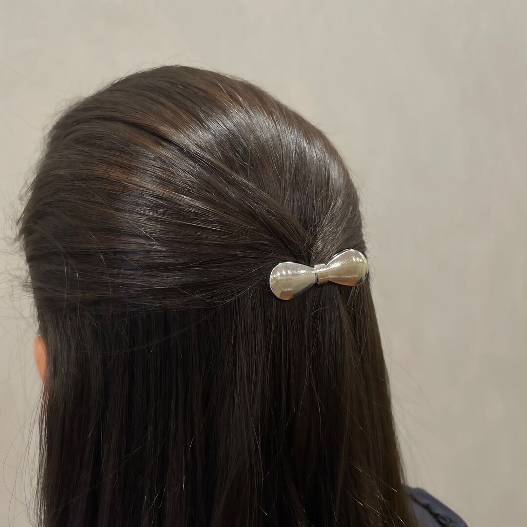 Hair Clip Laço Liso Prateado