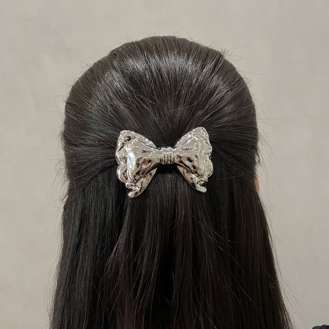 Hair Clip Laço Orgânico Liso Prateado