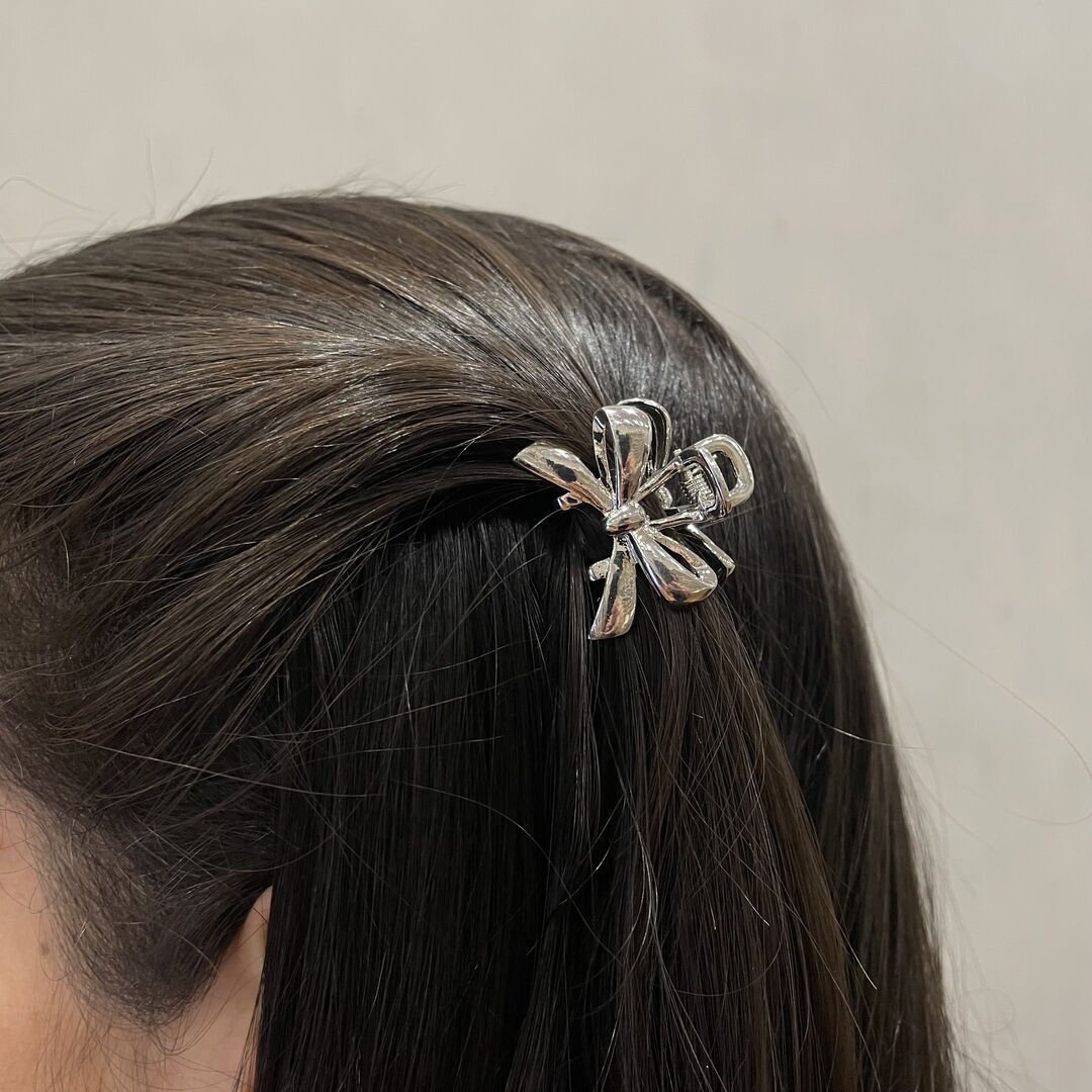 Hair Clip Mini Laço Liso Prateado