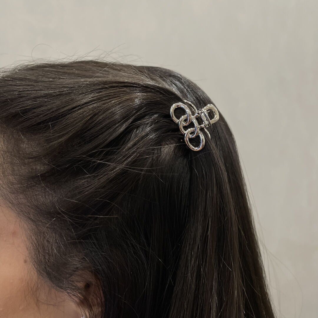 Hair Clip Mini Três Elos Liso Prateado