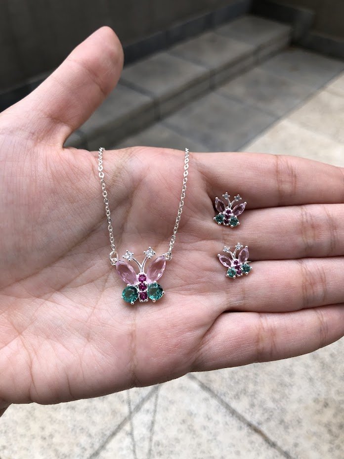Conjunto de Borboleta Rainbow Prateada