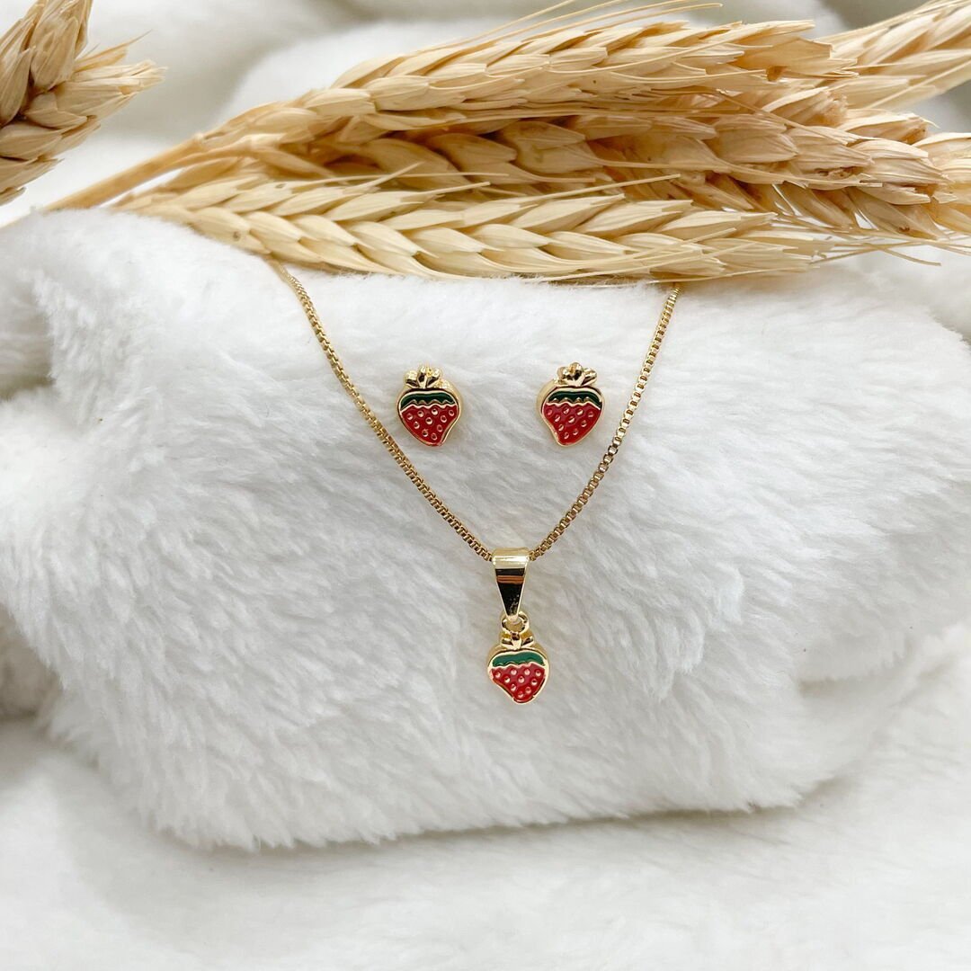 Conjunto Infantil Moranguinho Esmaltado Dourado
