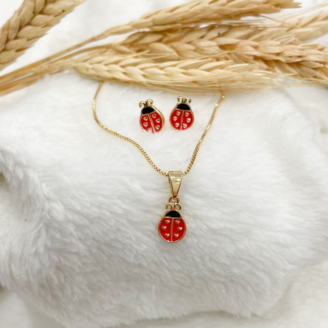 Conjunto Infantil Joaninha Esmaltado Dourado