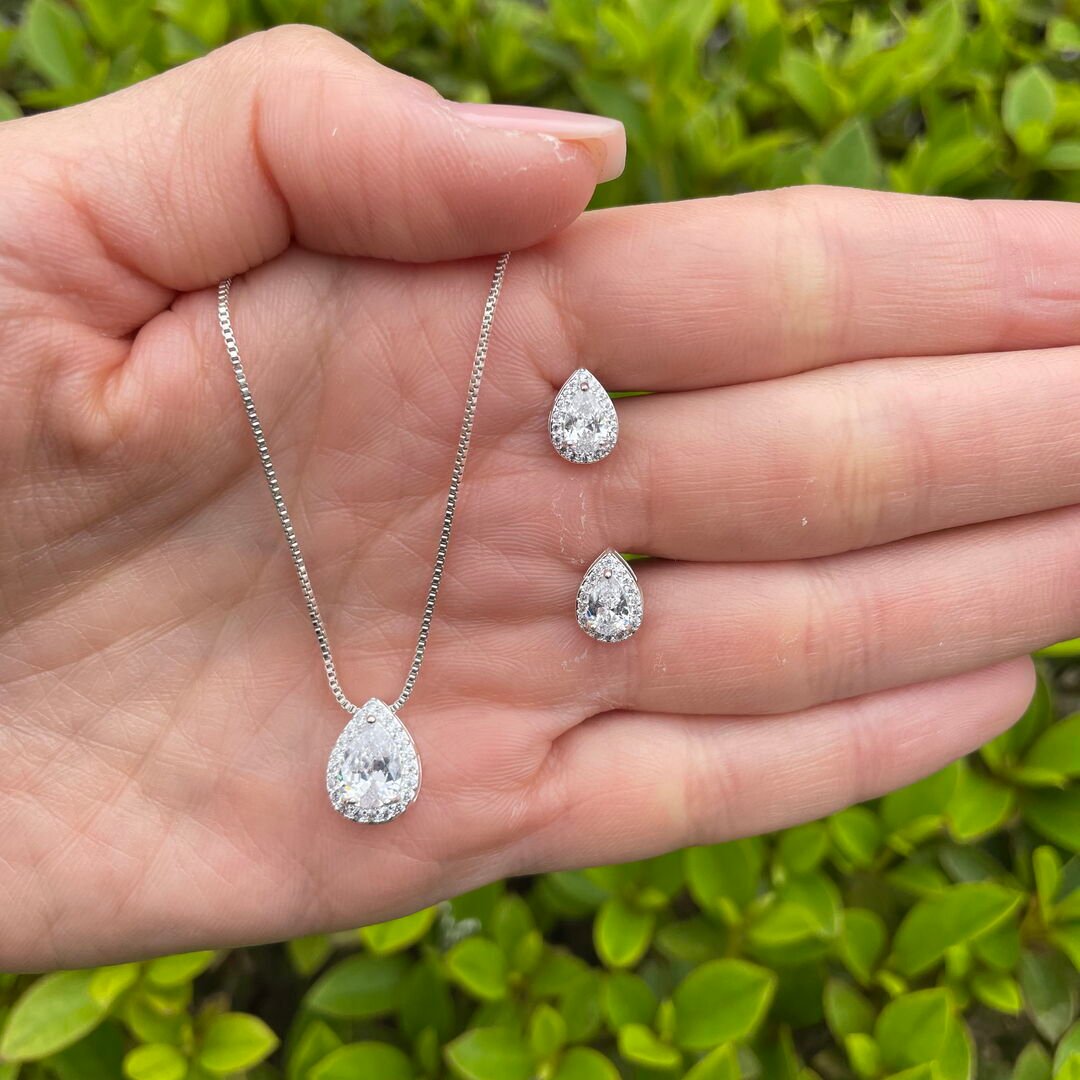 Conjunto De Gota Cristal Cravejada Cristal Prateado