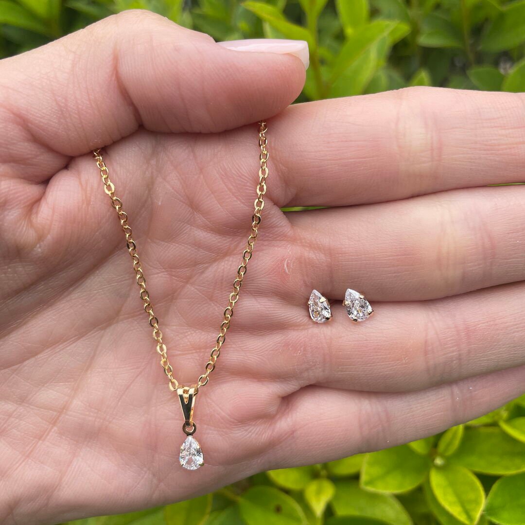 Conjunto de Ponto de Luz Gota Cristal Dourada