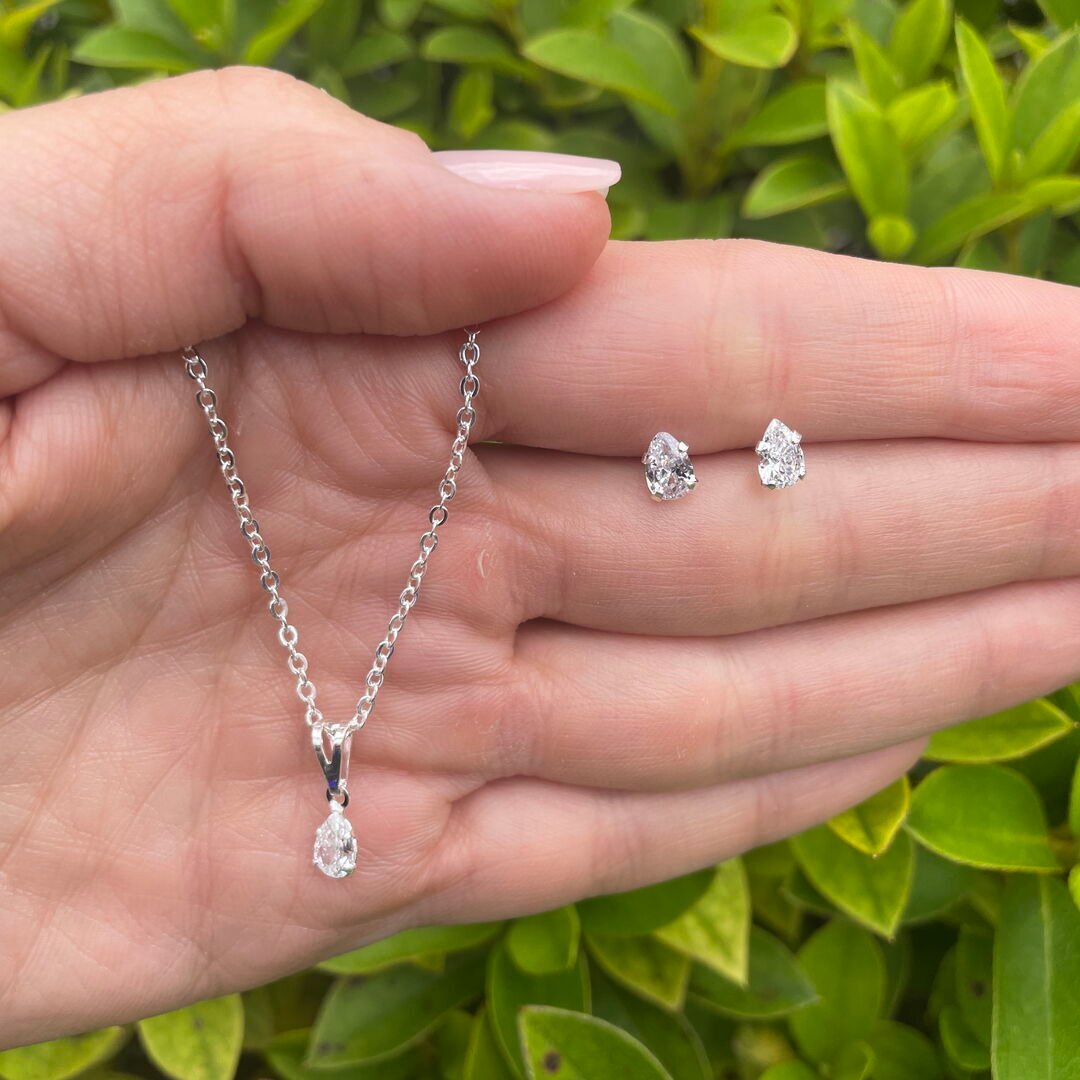 Conjunto de Ponto de Luz Gota Cristal Prateada