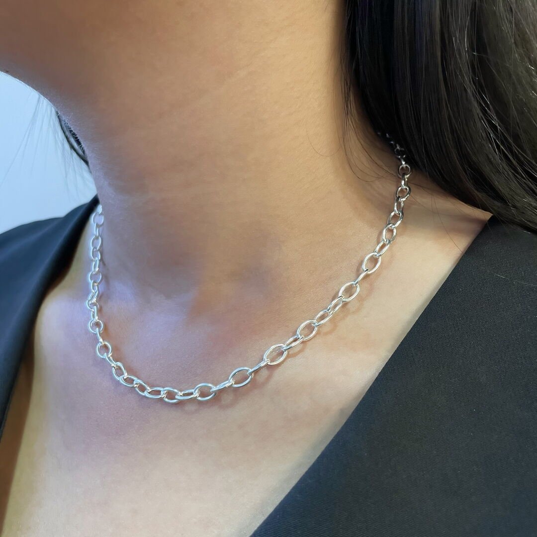 Choker de Elos Ovais Lisos Prateada