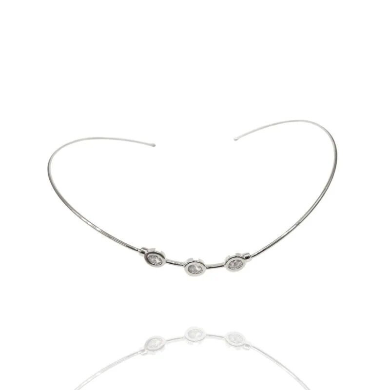 Choker Rigida Tres Zirconias Ovais Esplendor Prateado