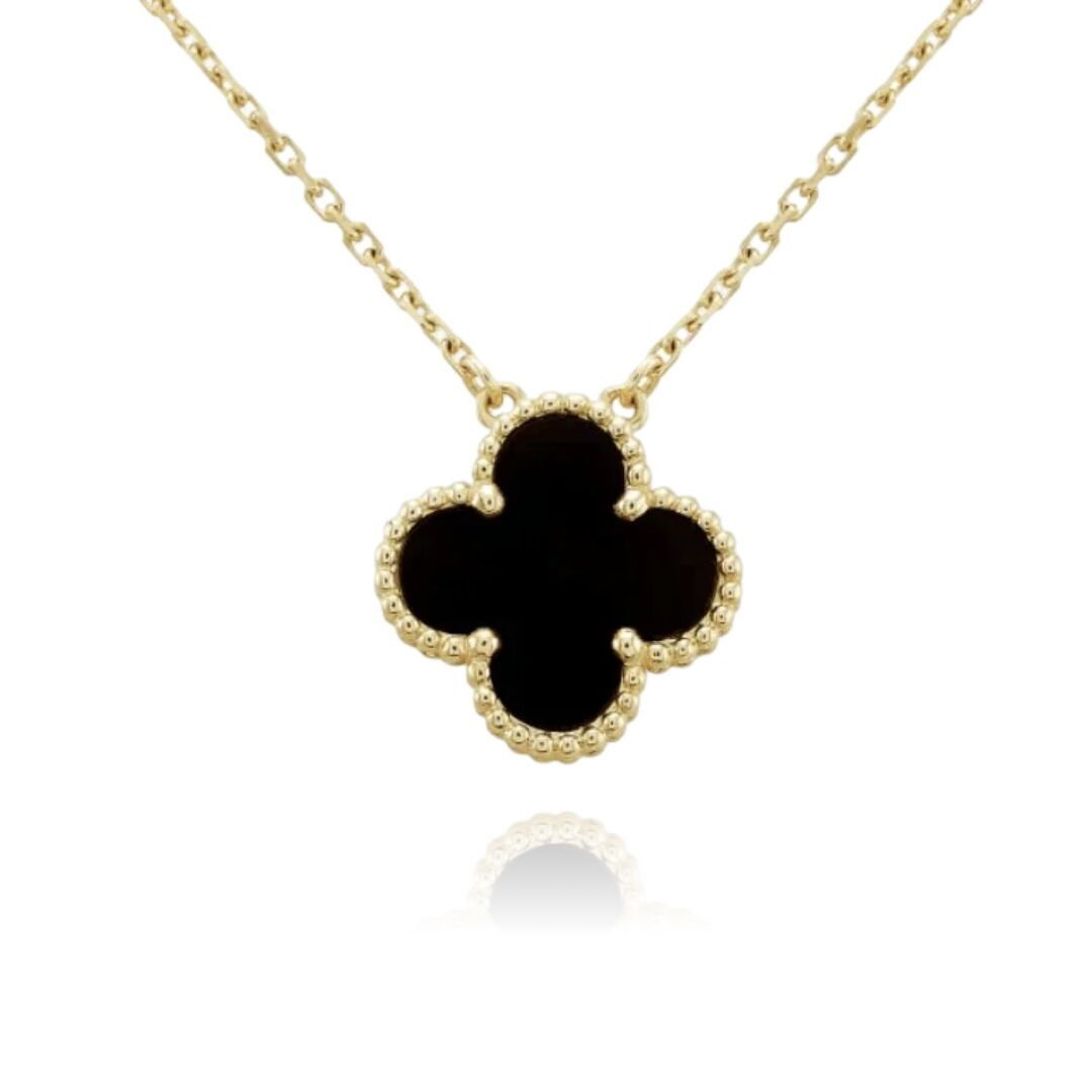 Colar Trevo c/ 1 Pingente Preto Dourado