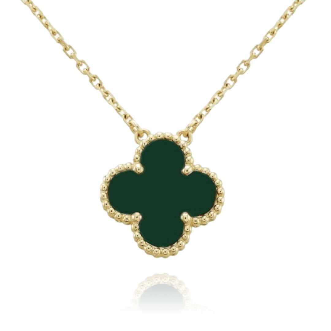 Colar Trevo c/ 1 Pingente Verde Dourado