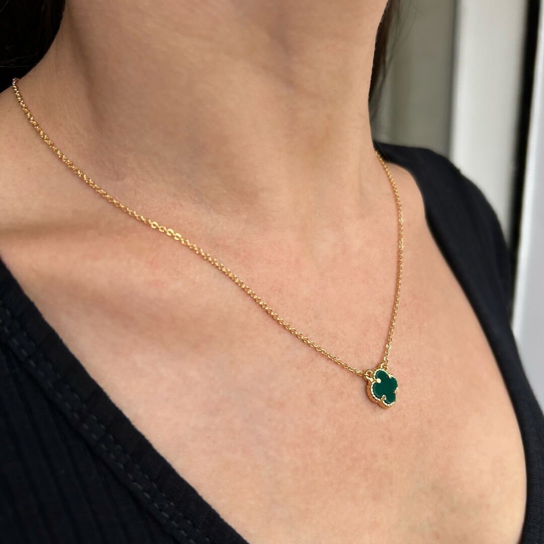 Colar Trevo c/ 1 Pingente P Verde Dourado