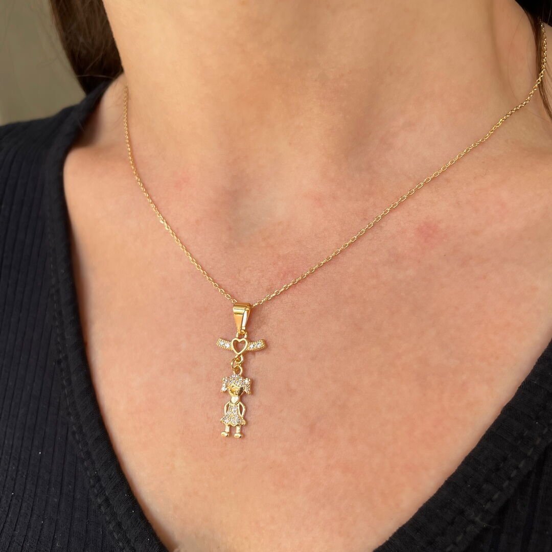 Colar Canga c/ 1 Menina Cravejado Cristal Dourado