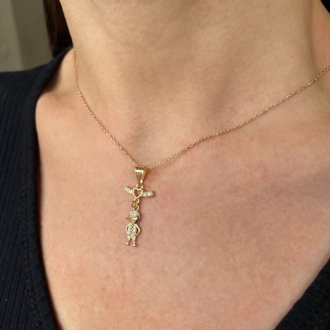Colar Canga c/ 1 Menino Cravejado Cristal Dourado