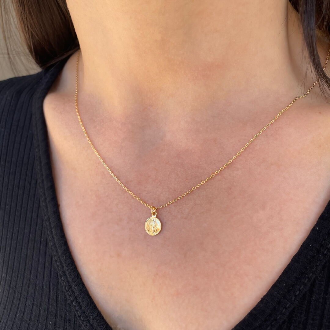 Colar Nossa Senhora Do Carmo Redonda PP Liso Dourado