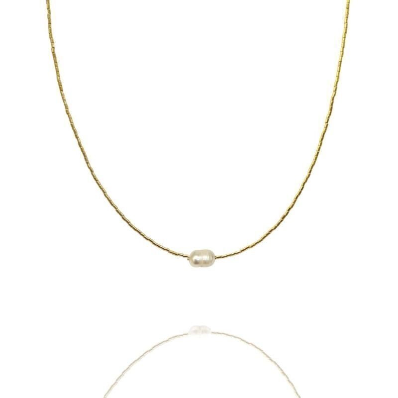 Colar Medio Canutilho Com Uma Perola Mon Amour Dourado