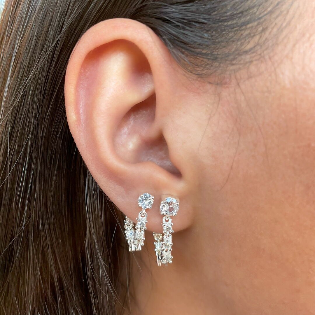 Duo Brinco Ear Turner Riviera Cristal Prateado