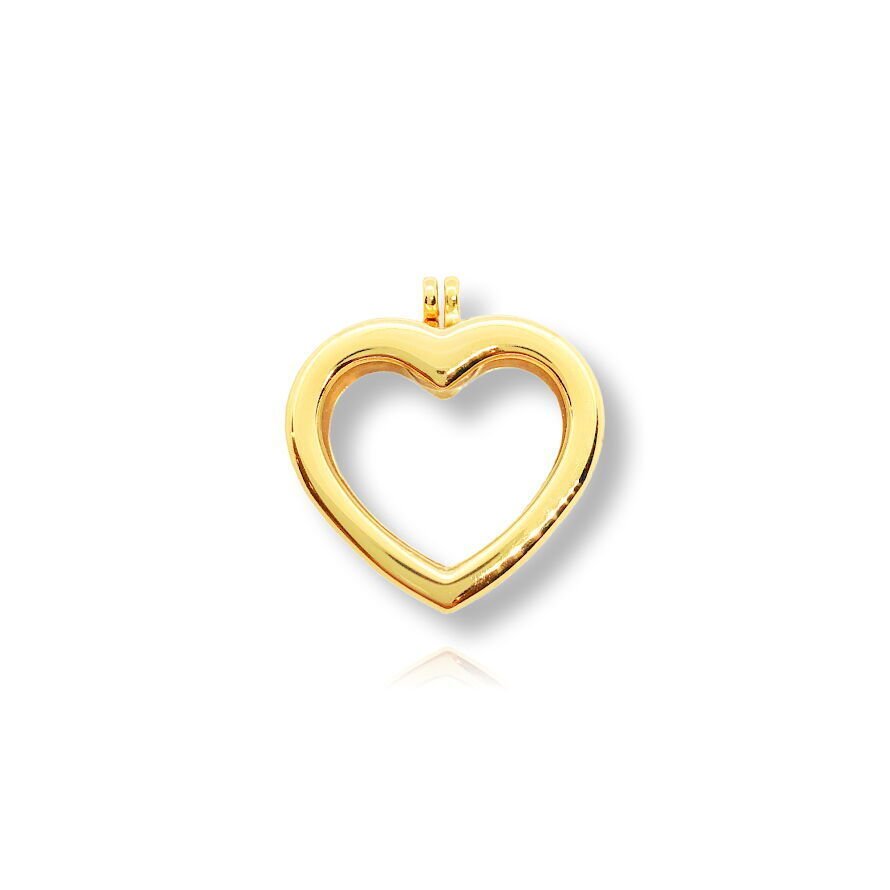 Pingente Relicário Coração Transparente Liso Dourado