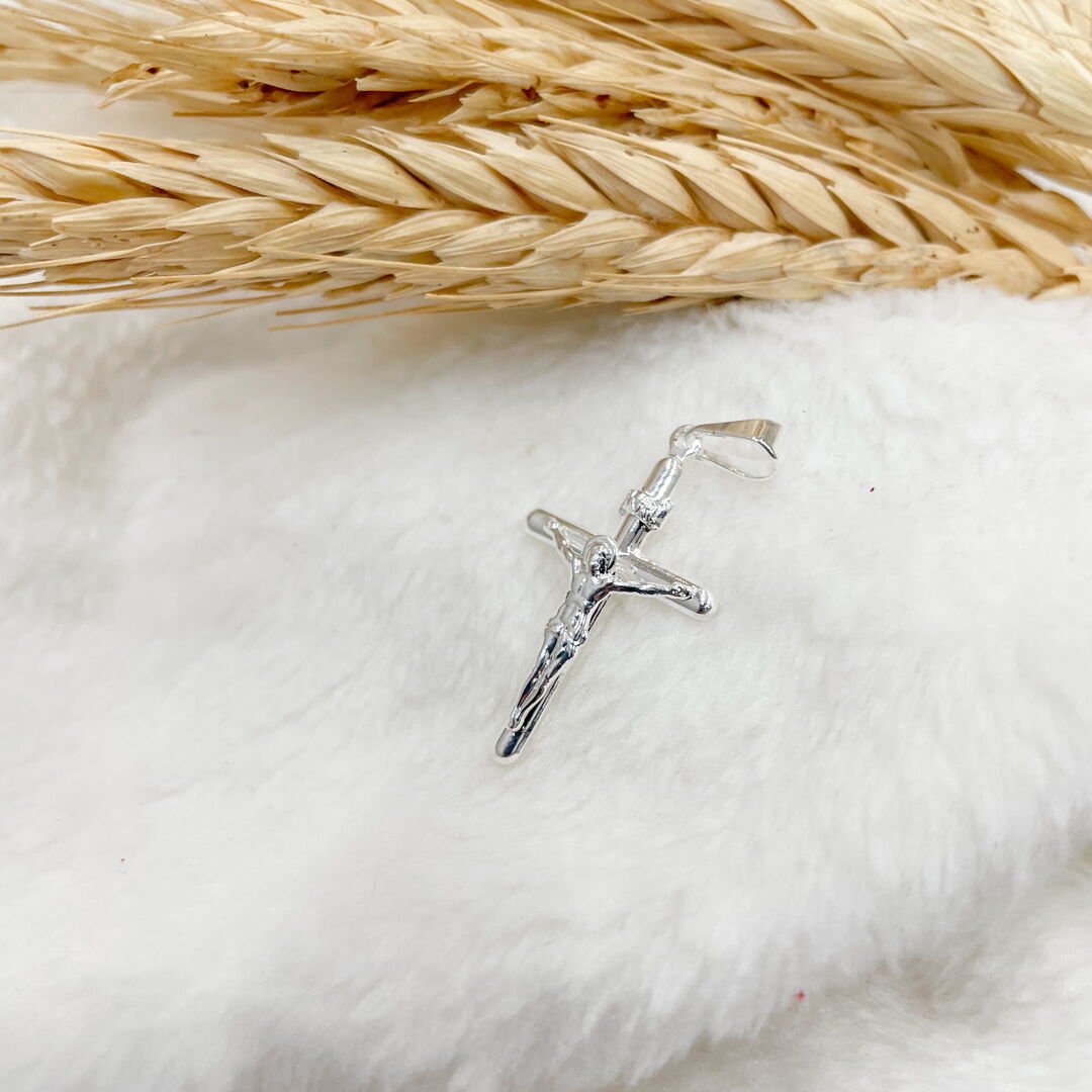 Pingente Cruz Inri Cristo Prateada
