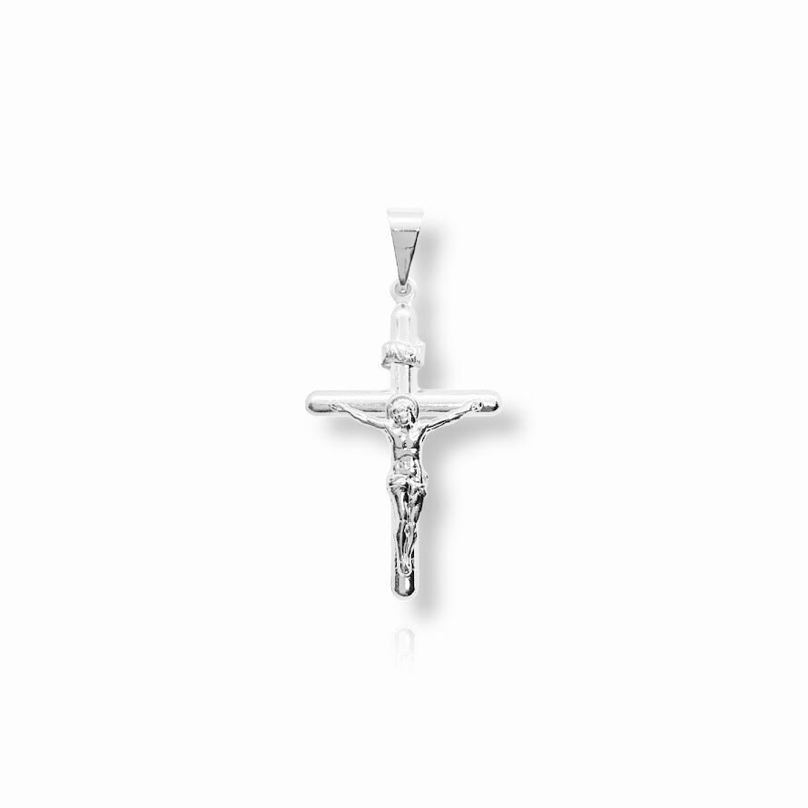 Pingente Cruz Inri Cristo Prateada