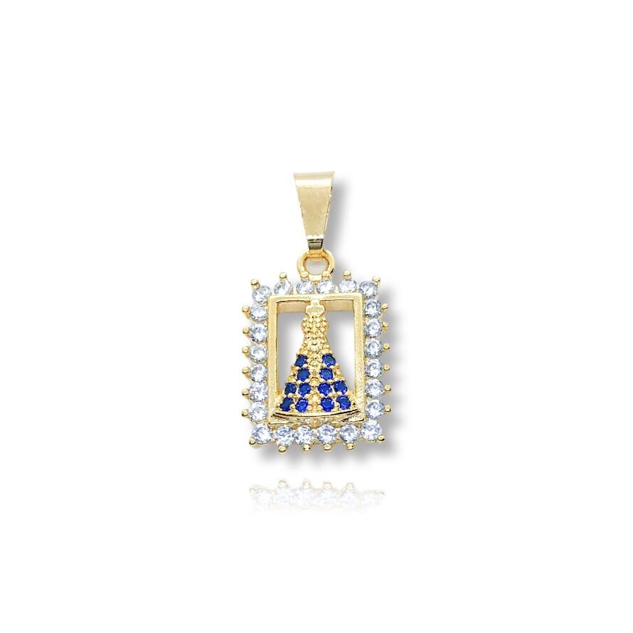 Pingente N. S. Aparecida Quadrada Cravejada Cristal Dourada