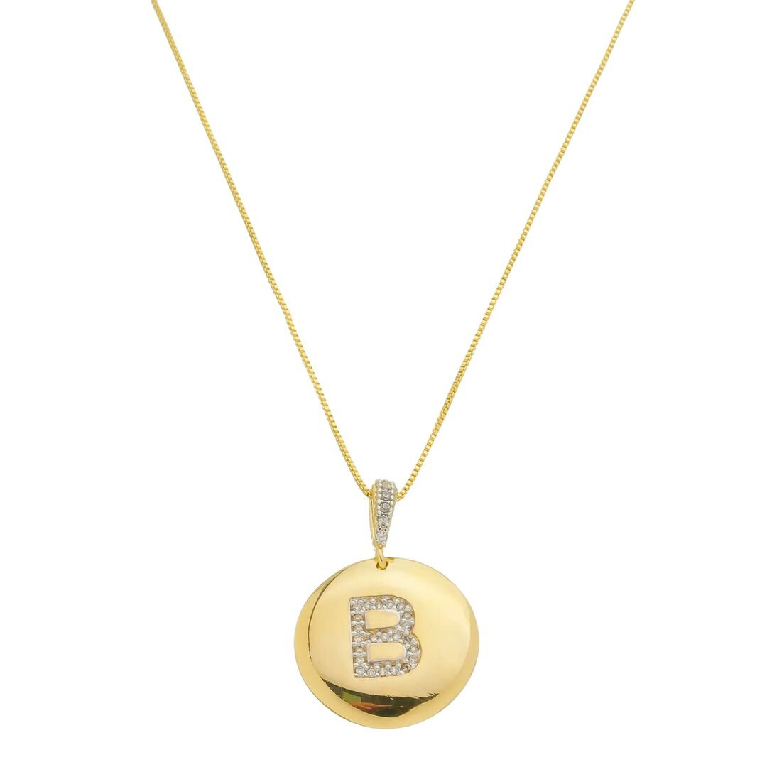 Pingente Letra B Moeda Tássia Cravejado Cristal Dourado