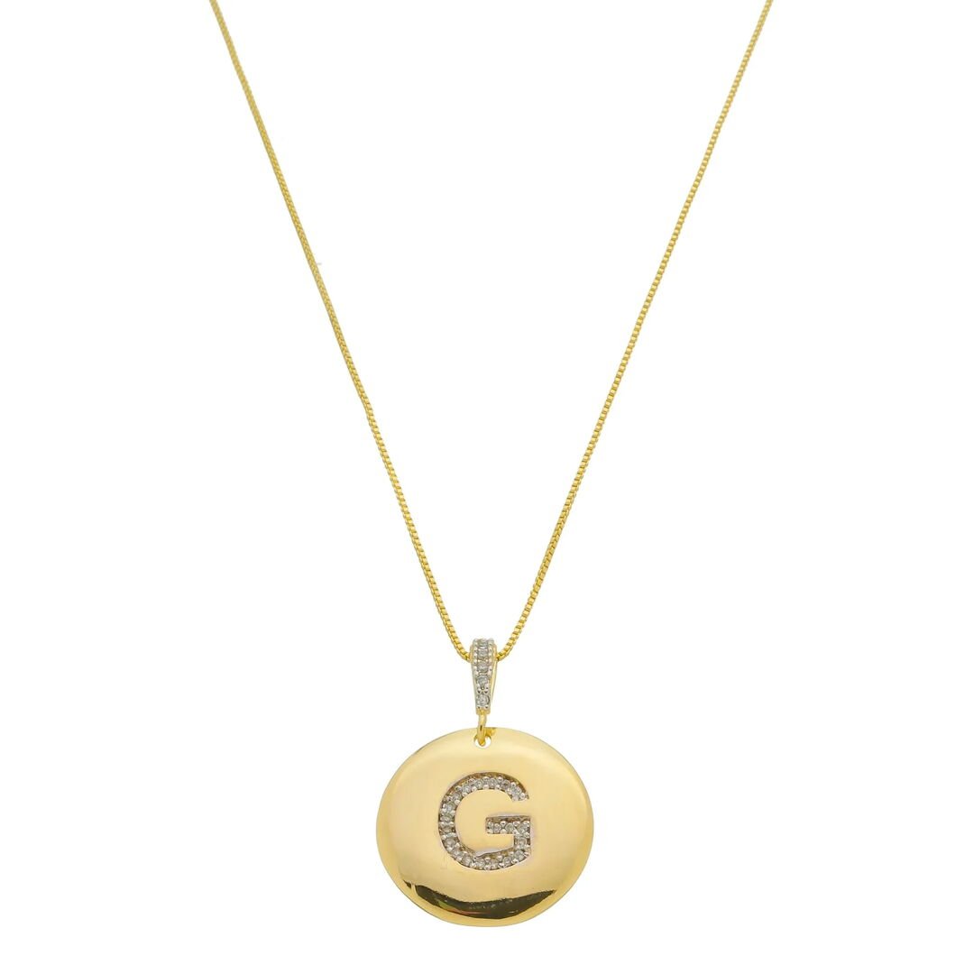 Pingente Letra G Moeda Tássia Cravejado Cristal Dourado