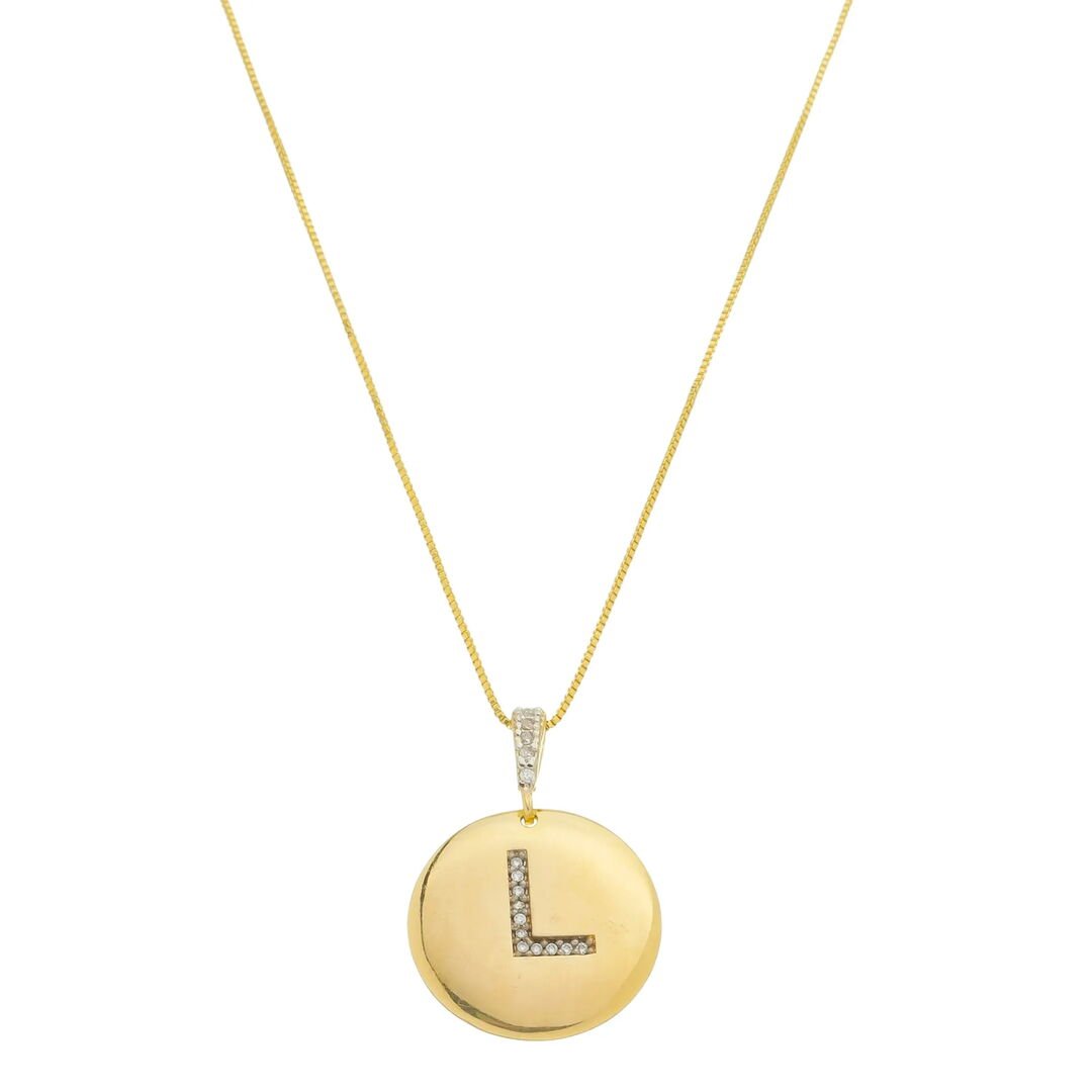 Pingente Letra L Moeda Tássia Cravejado Cristal Dourado