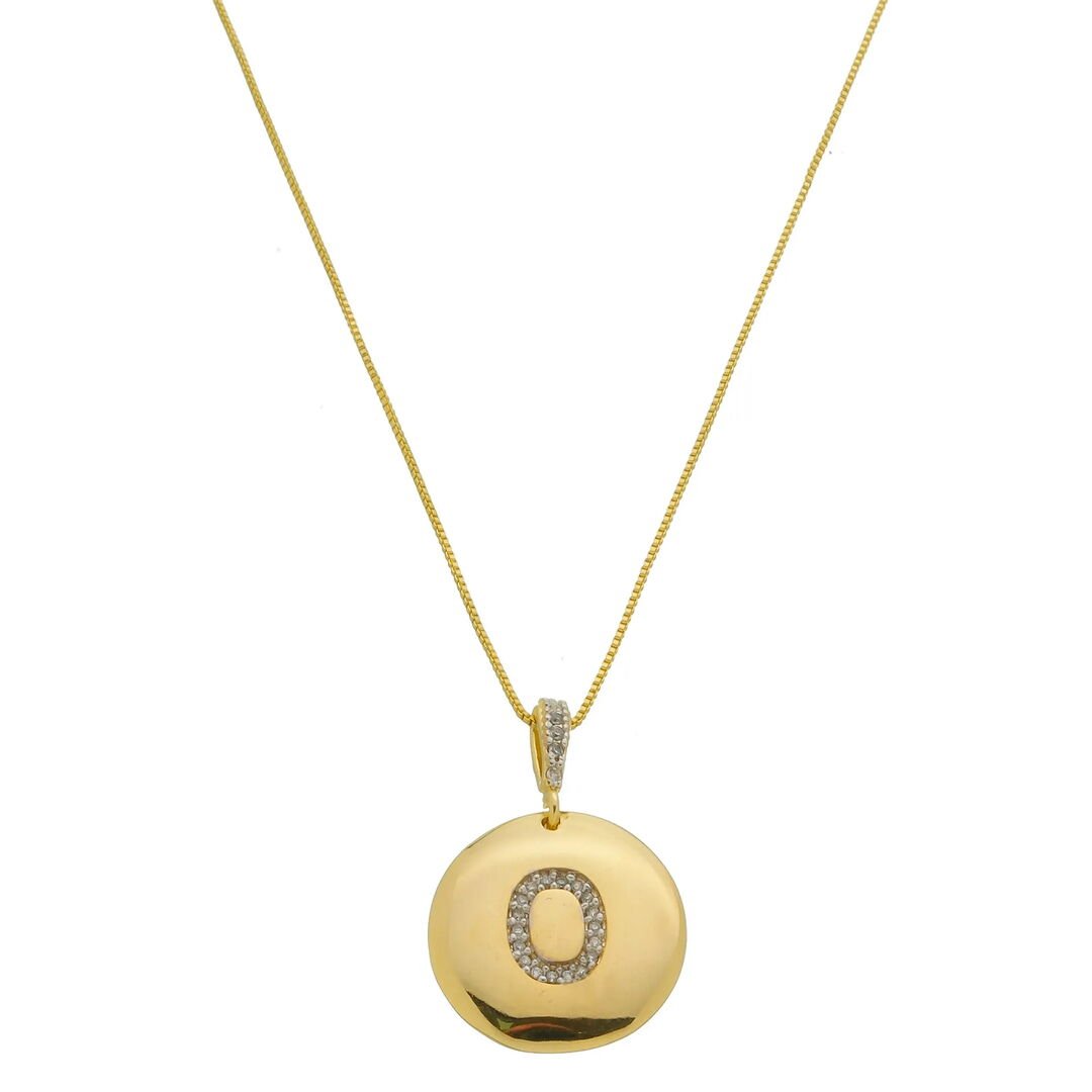 Pingente Letra O Moeda Tássia Cravejado Cristal Dourado