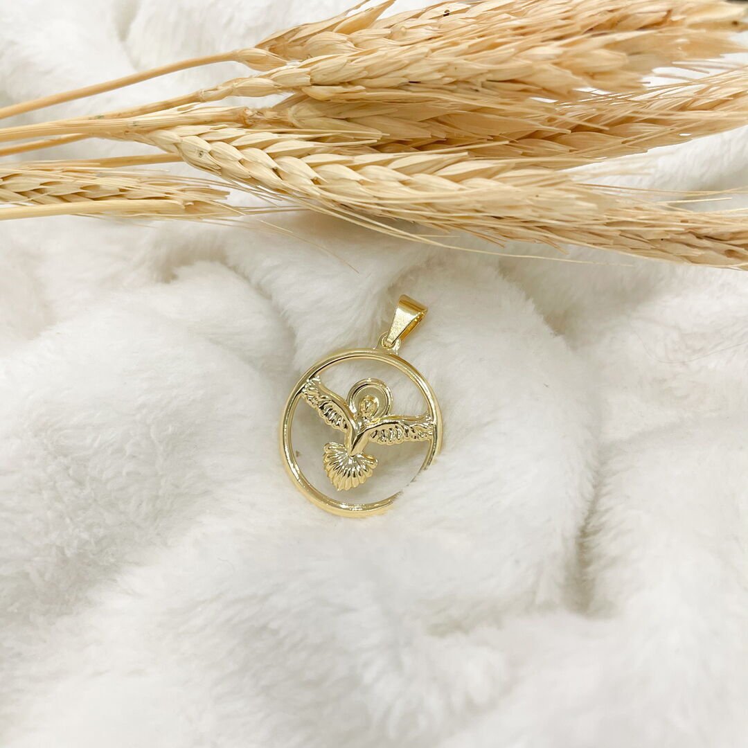 Pingente de Divino Espirito Santo Redondo Liso Dourado