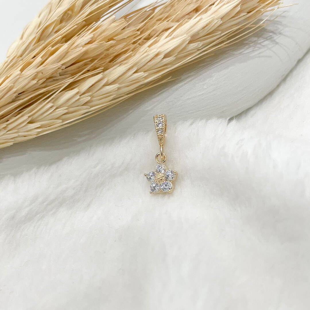 Pingente Flor Mini Cravejado Cristal Dourado