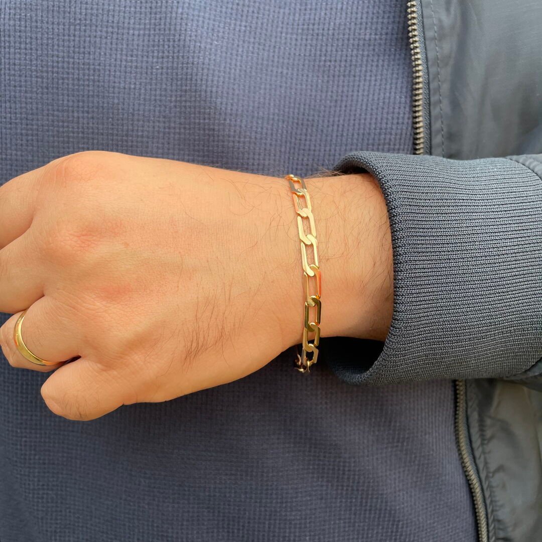 Pulseira Elo Grumet Alongado Luxo Lisa Dourada