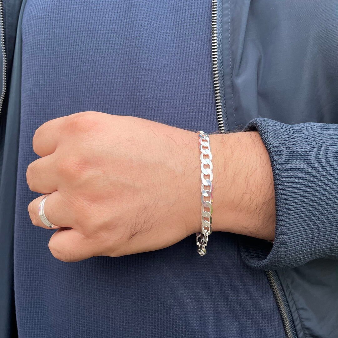 Pulseira Elo Grumet GG Luxo Lisa Prateada