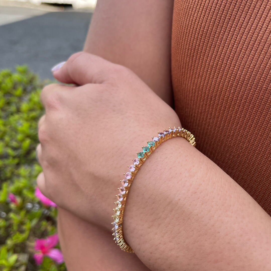Pulseira Riviera 3 Pontas Rainbow Dourado