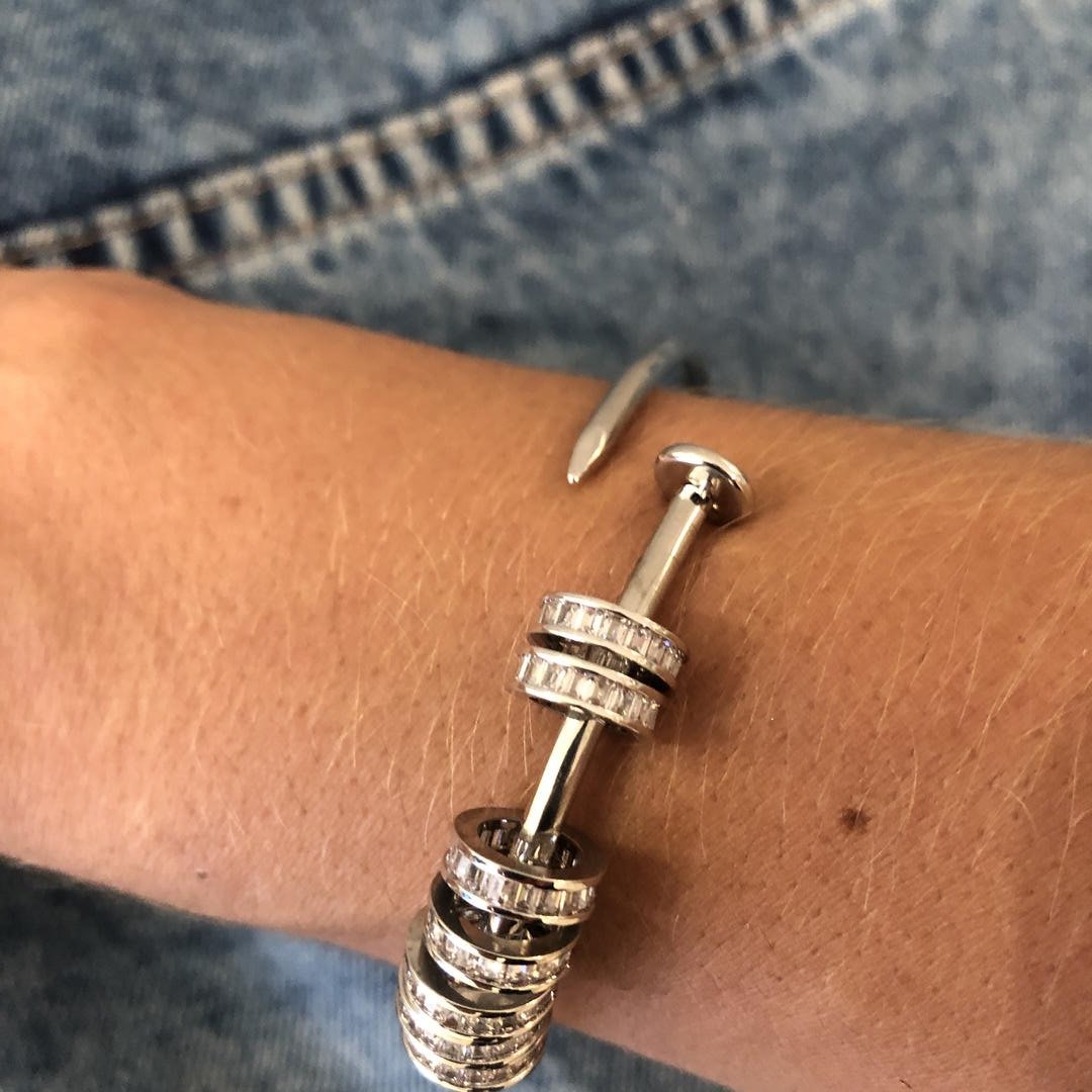 Bracelete de Prego c/ 7 Anéis Cravejados Cristal Ródio