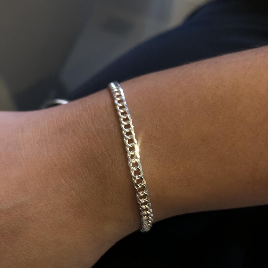 Pulseira Elo Duplo Diamantado Liso Prateado