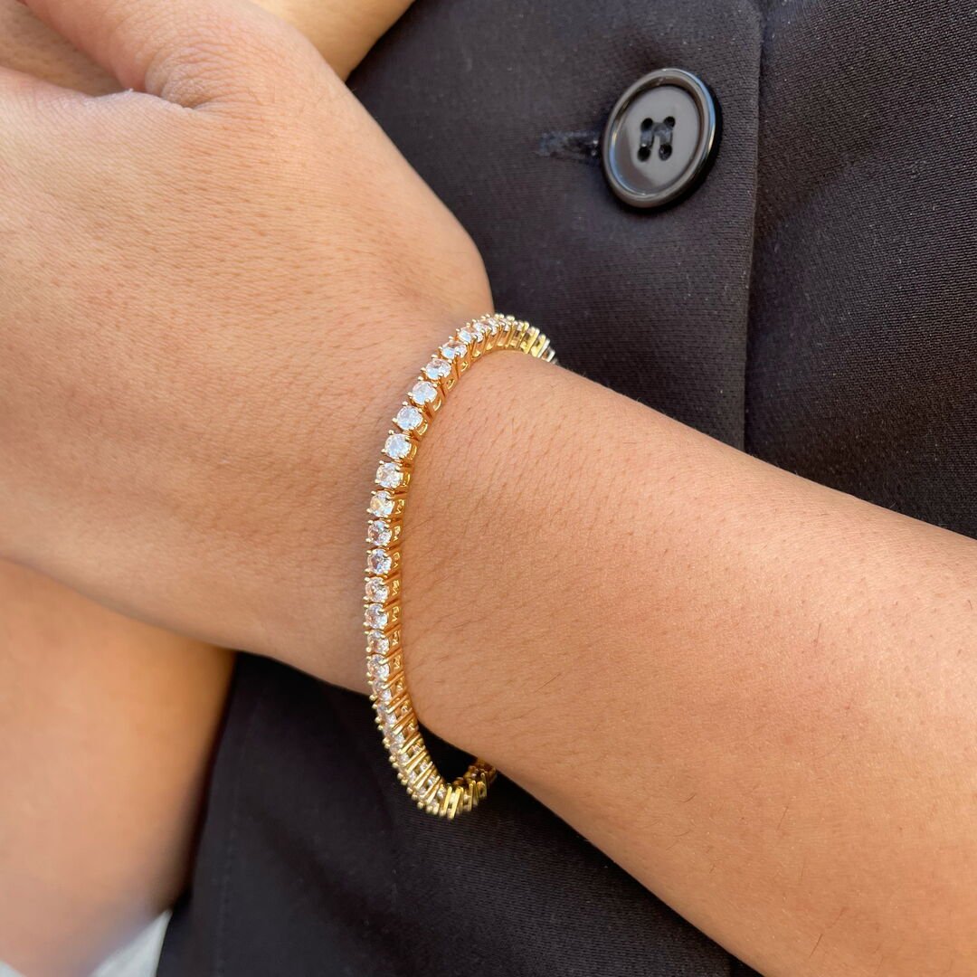 Pulseira Riviera Fundida Cristal Dourada