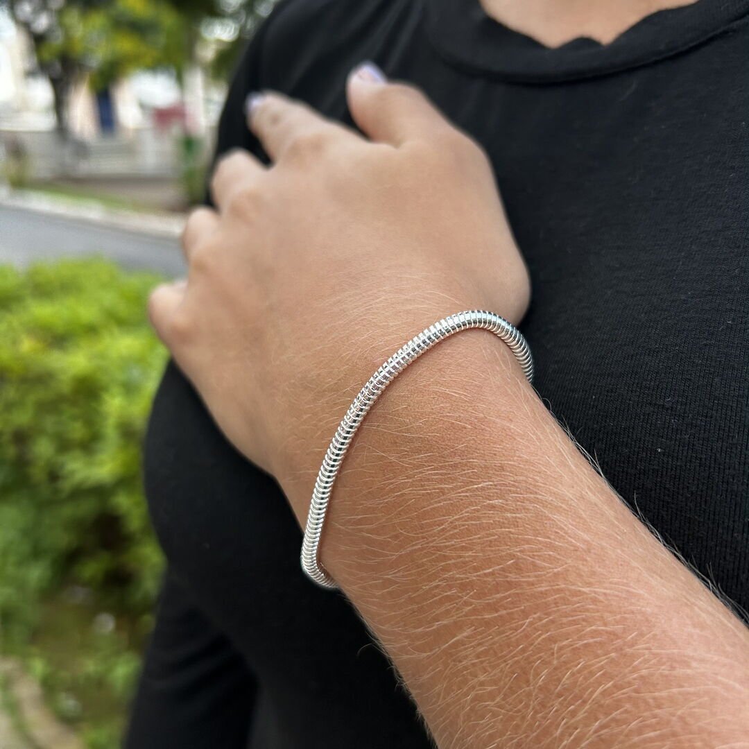 Pulseira Corrente Para Berloques Liso Prateado
