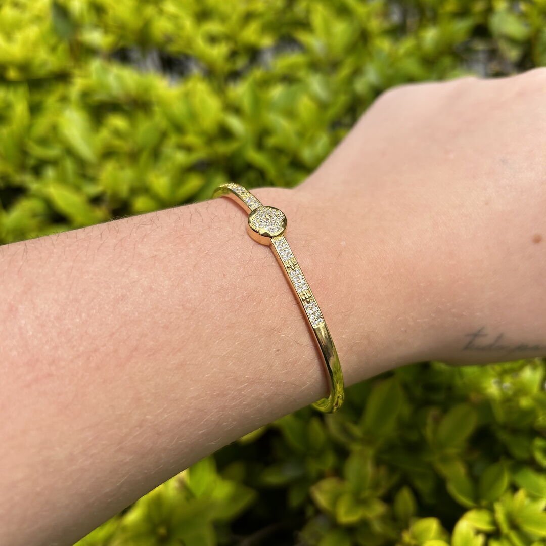 Bracelete 1 Trevo Cravejado Cristal Dourado