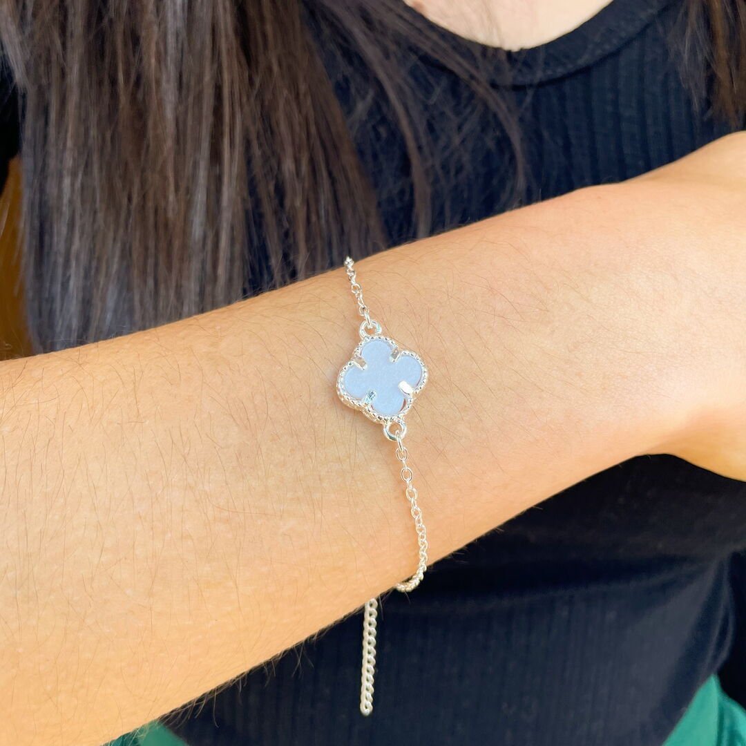 Pulseira c/ 1 Trevo G Madre Lisa Prateada