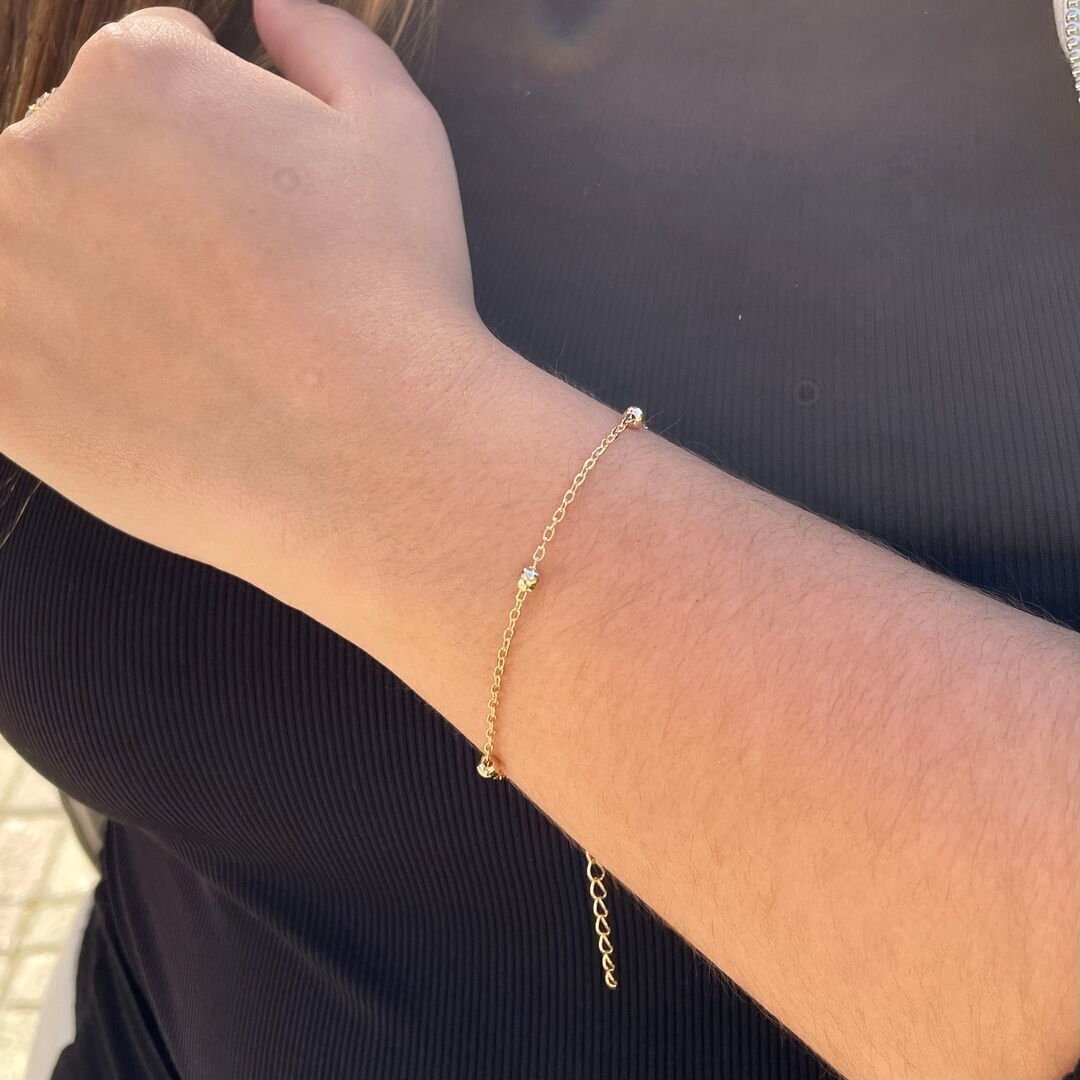 Pulseira de Bolinhas Cheias Lisa Dourada